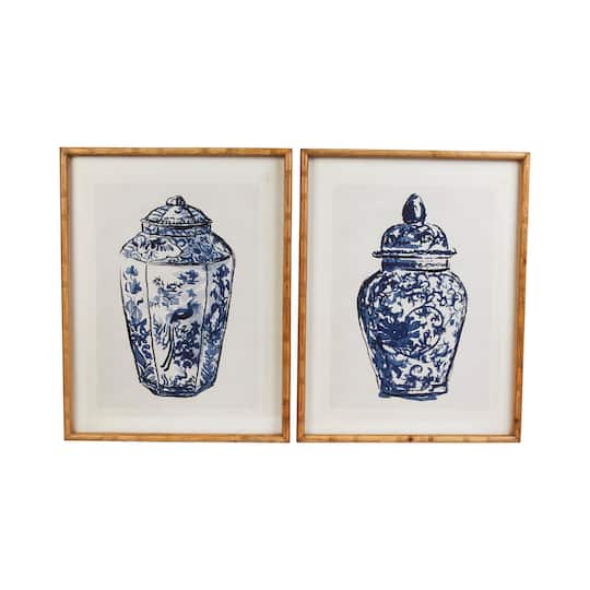 Ginger Jar Wall Art with Wood Frame &#x26; Glass Cover Set